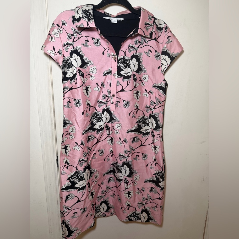DVF Morgan Polo Mini Dress Pink and Black Floral Pattern